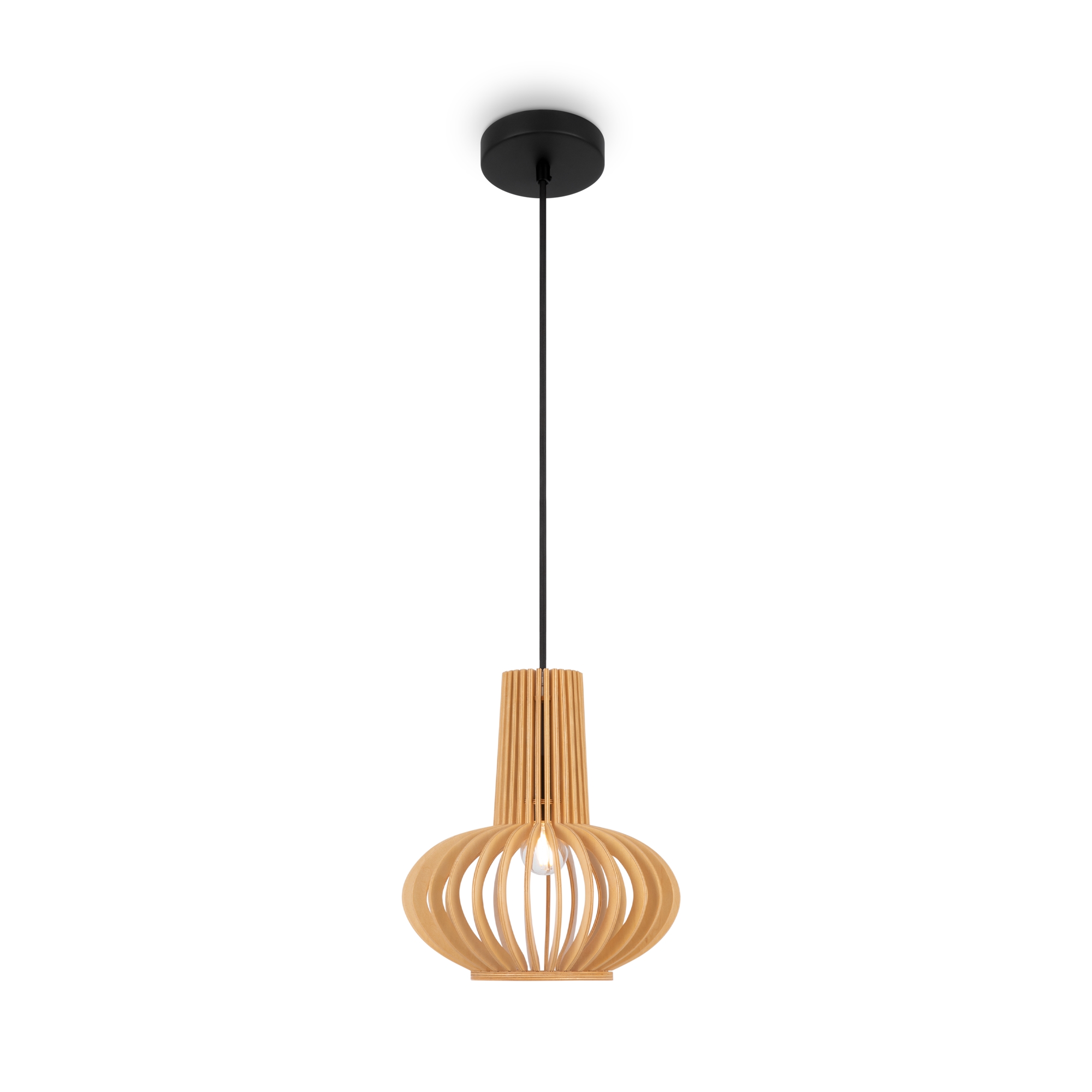 Roots Small Pendant Light, 1 Lamp, Wood, Beige & Black, 35cm Diameter