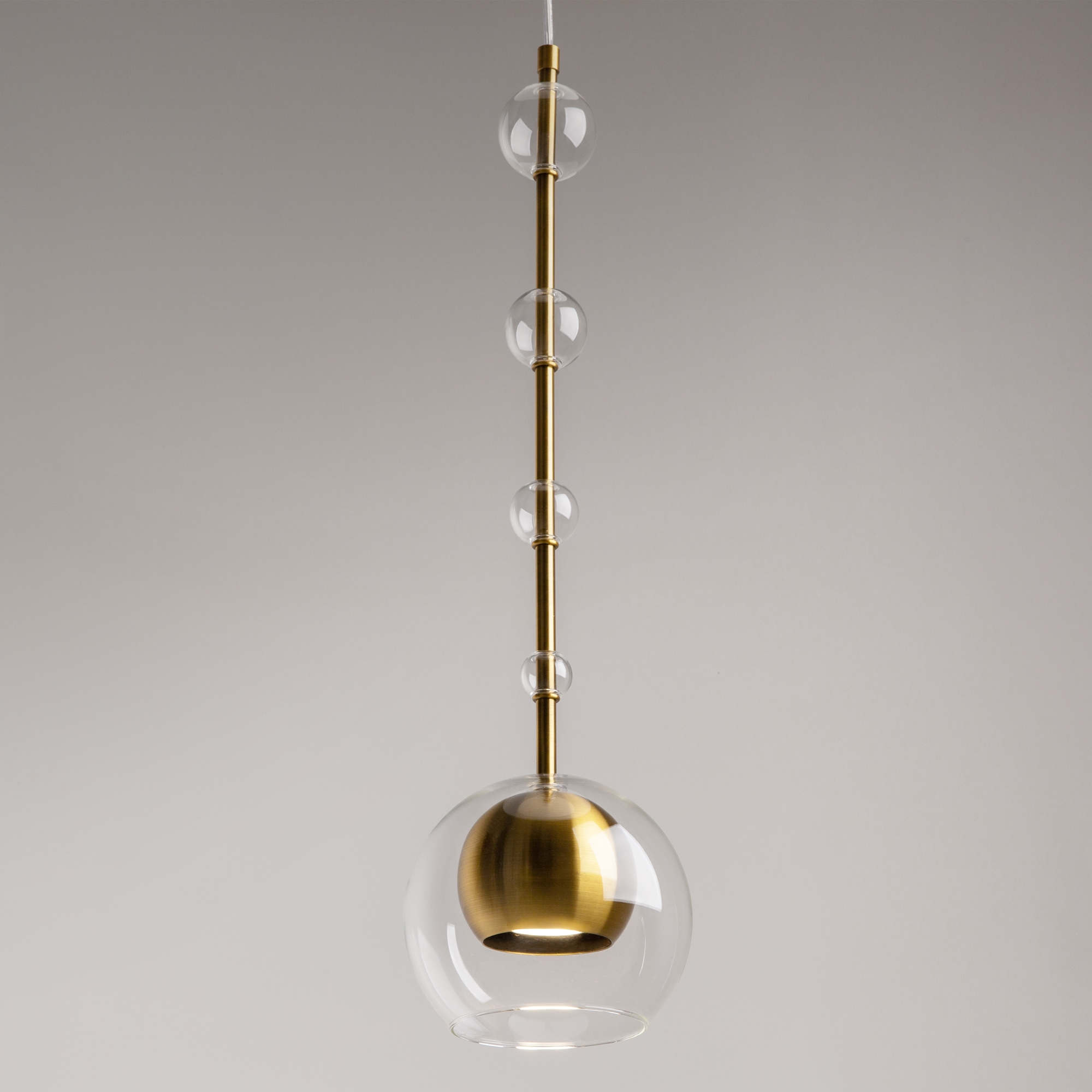 Ros Brass Pendant Light, Clear Glass Globes, GU10, 16cm Diameter