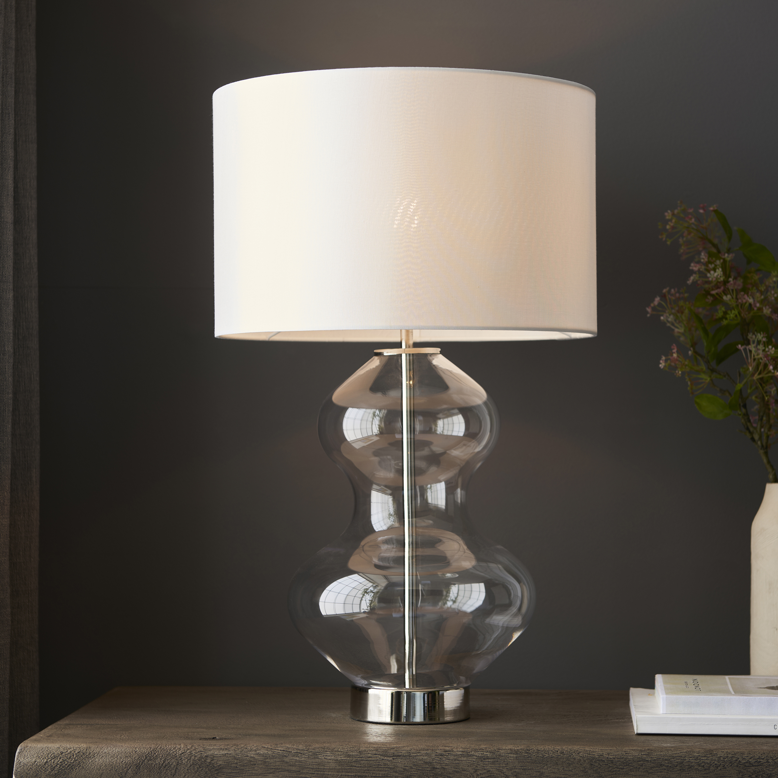 Zephyr Touch Table Lamp, Nickel, Clear Glass
