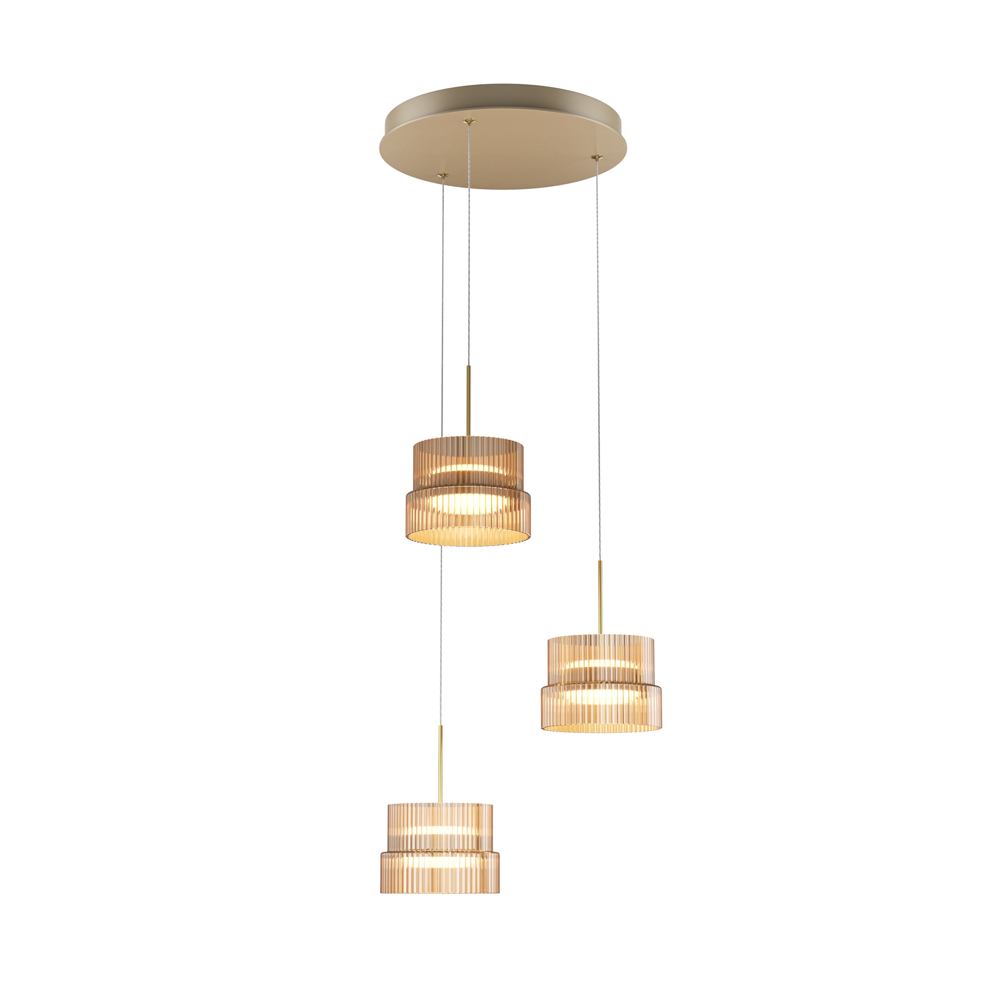 Scala 3 Light Multi Drop Pendant Lamp, Bronze Metal, Cognac Glass, 33W LED, 3000k