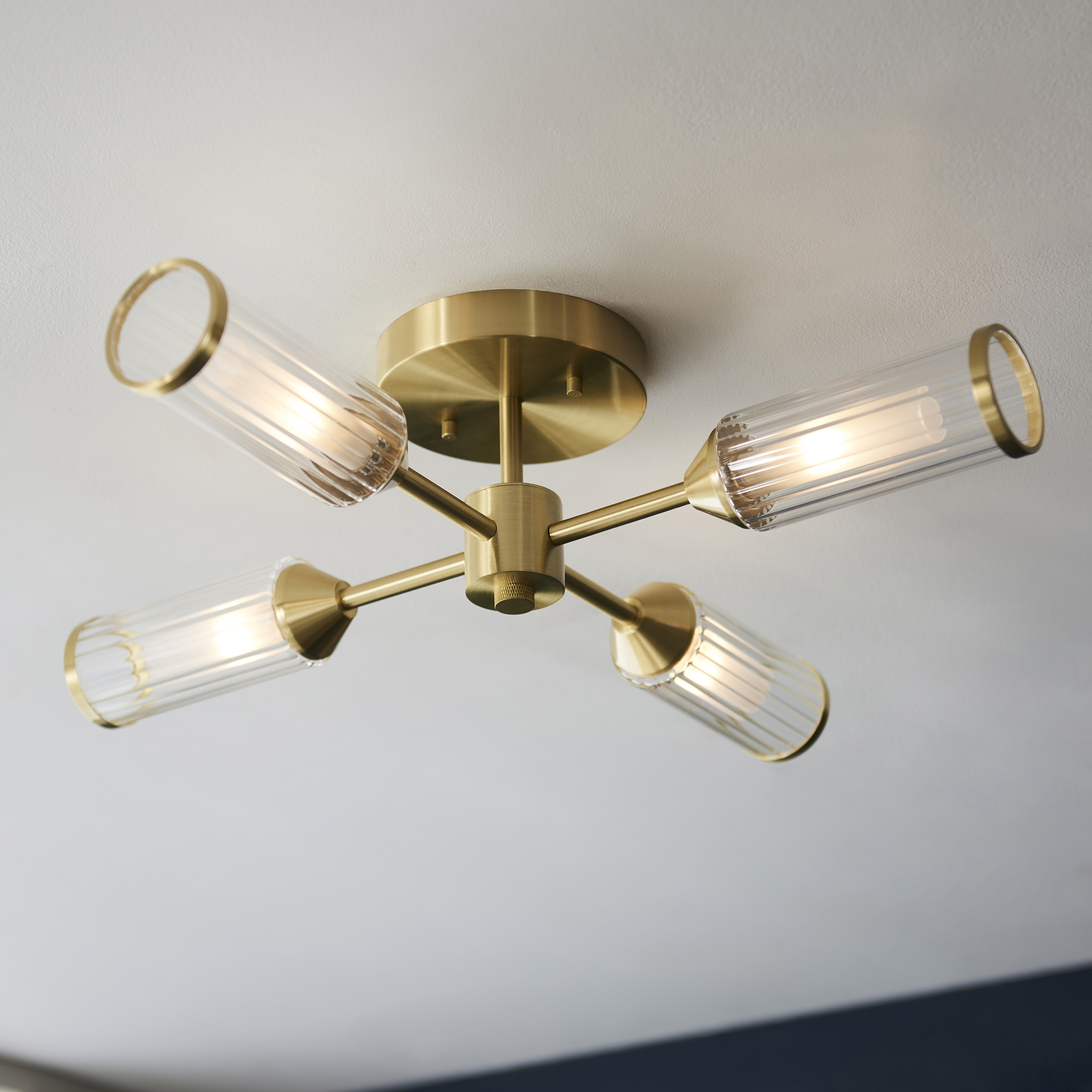 Mauris Flush Ceiling Lamp, Brass, Glass, 4 Light, 55cm