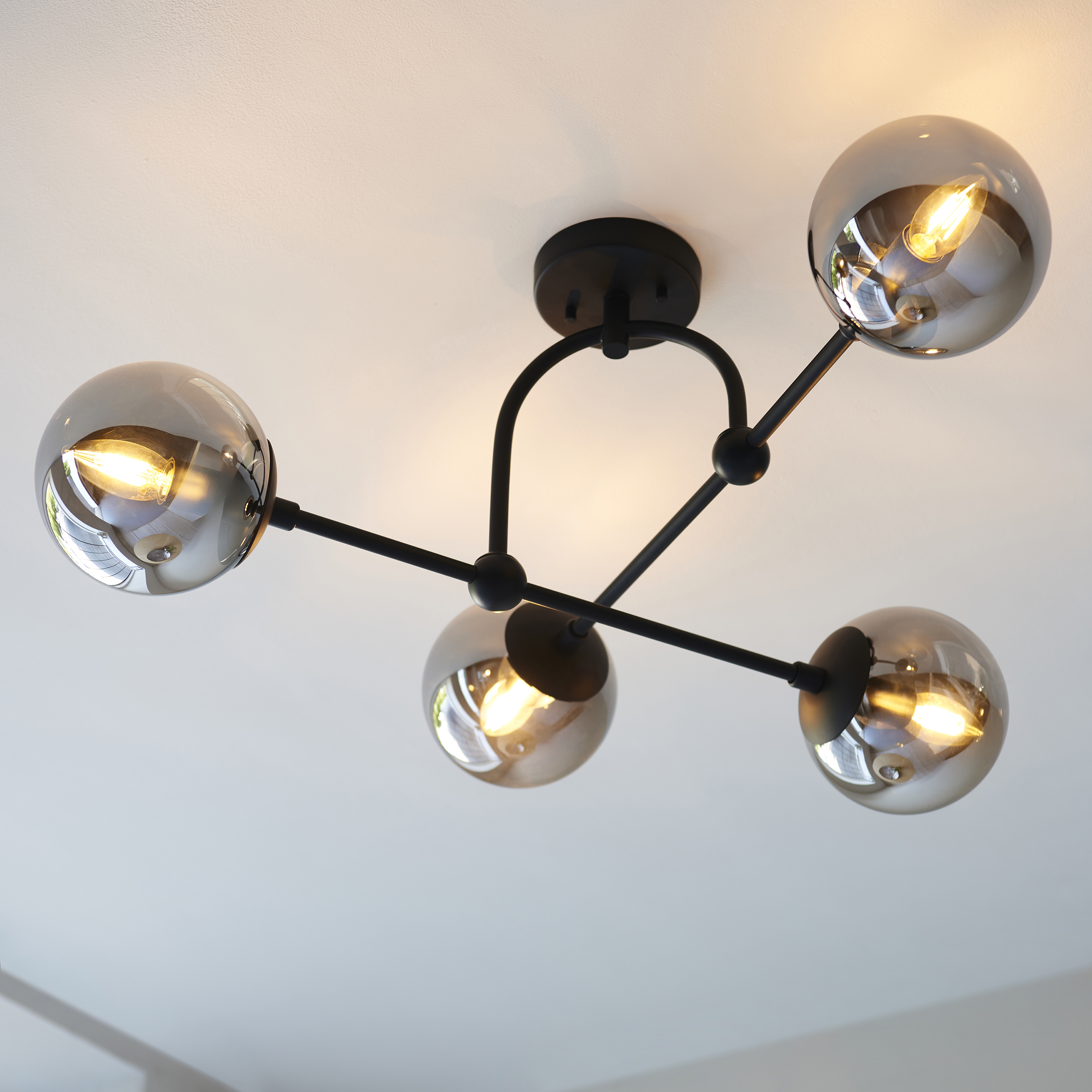 Luca Ceiling Light, 4 Lamp, Glass, Black, Semi Flush, 70.5cm