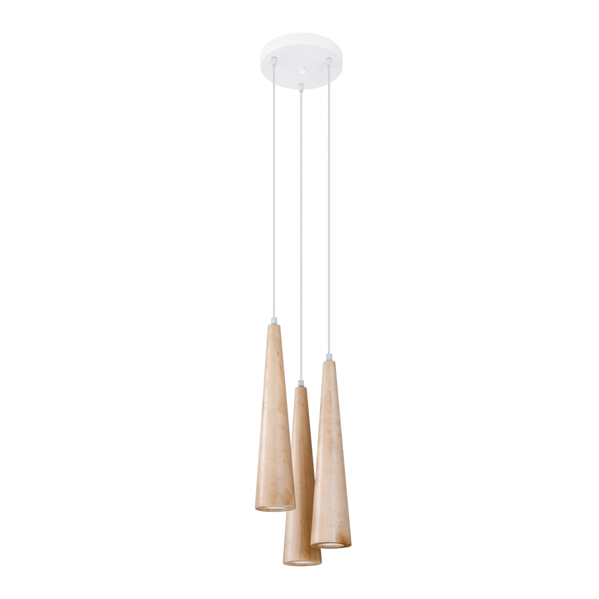 Syla 3 Light Natural Wood Pendant Light, GU10, White Suspension, 20cm Width
