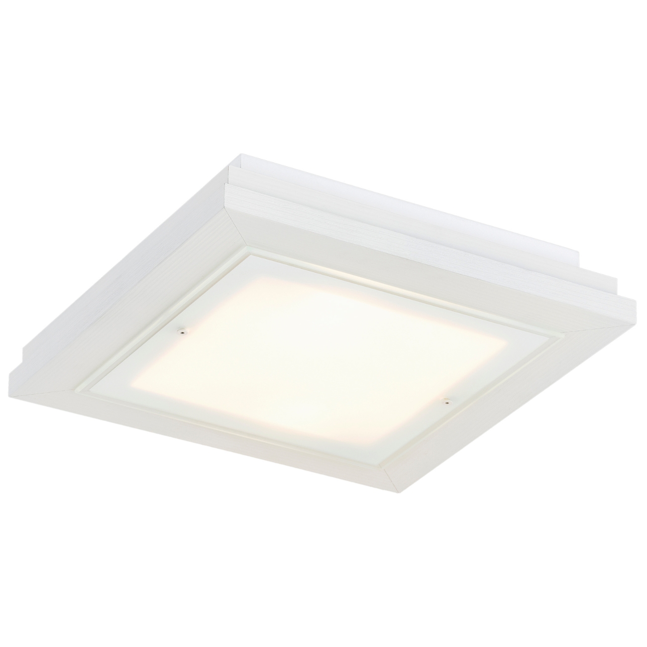 Tayber Small Cream White Flush Ceiling Light, 2 Light, Glass, Wood, 32cm Wide