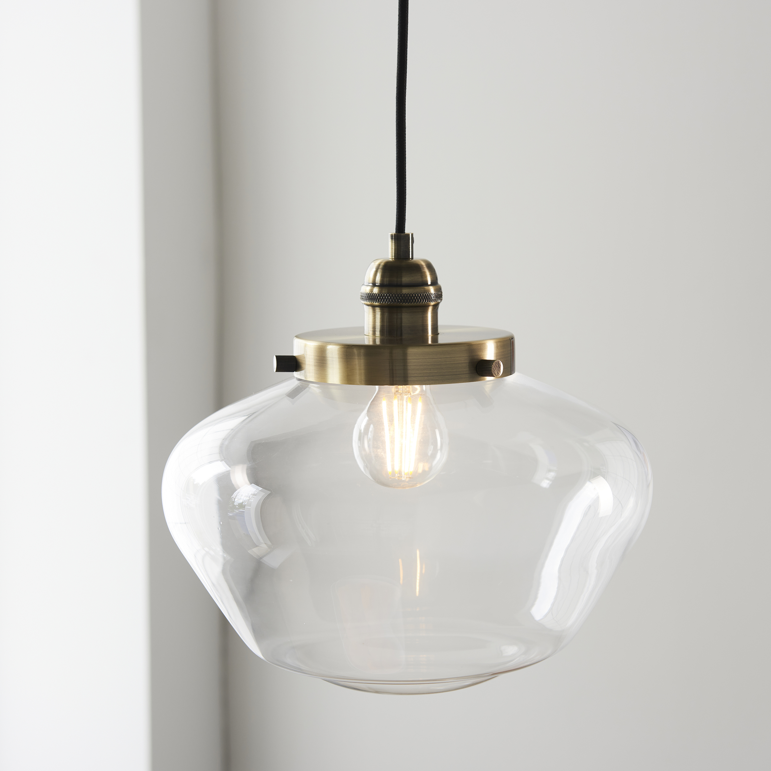 Poro Pendant Lamp, Antique Brass, Clear Glass, 30cm