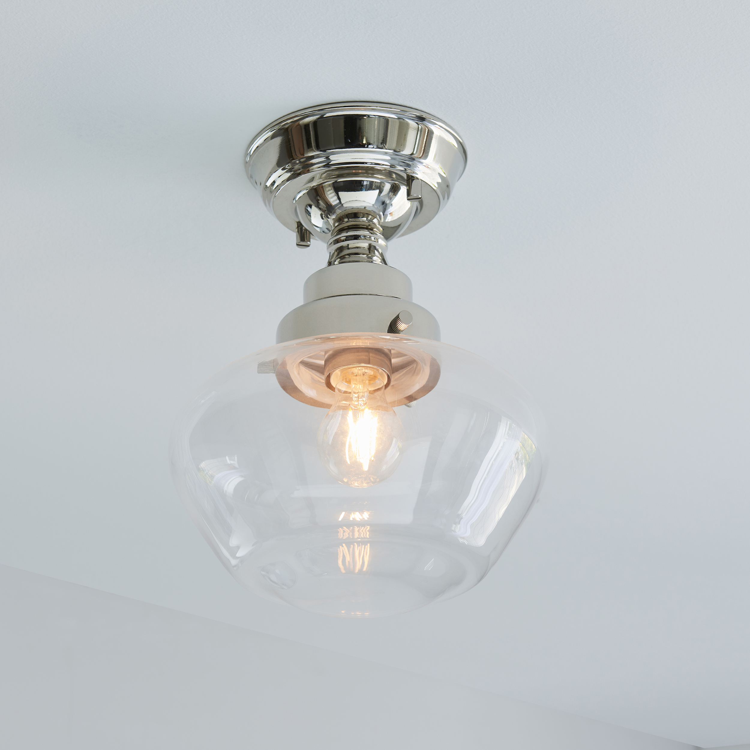 Poro Ceiling Light, Semi Flush, Polished Nickel, Clear Glass, 25cm