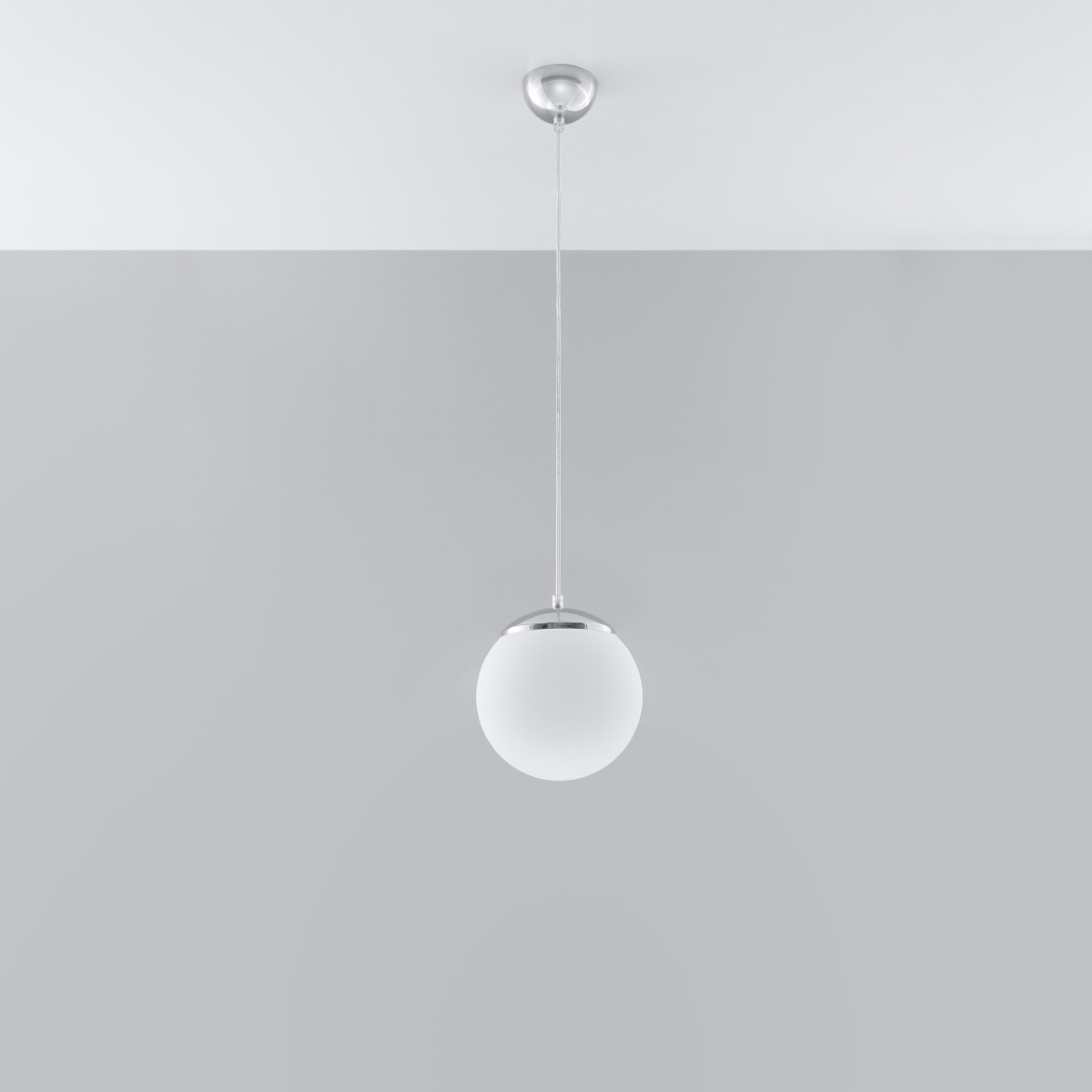 Hugo 20cm Globe Pendant Lamp, Polished Chrome Metal, White Glass, 1 Light