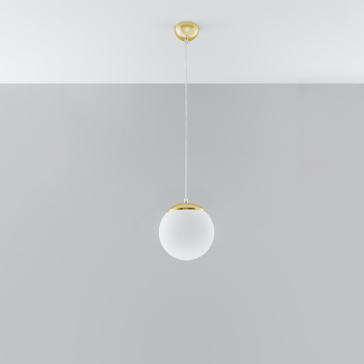 Hugo 20cm Globe Pendant Lamp, Gold Metal Suspension, White Glass, 1 Lamp
