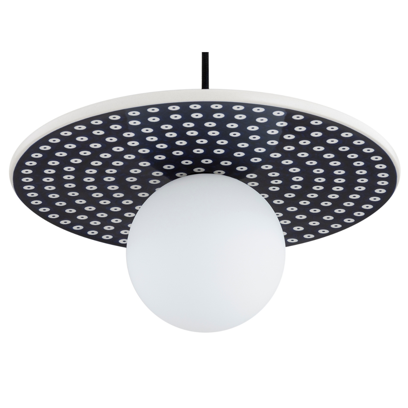 Bolu Ceramic Disc IP44 Pendant Lamp, Deep Cobalt Blue, Opal Matt Glass, 30cm Diameter