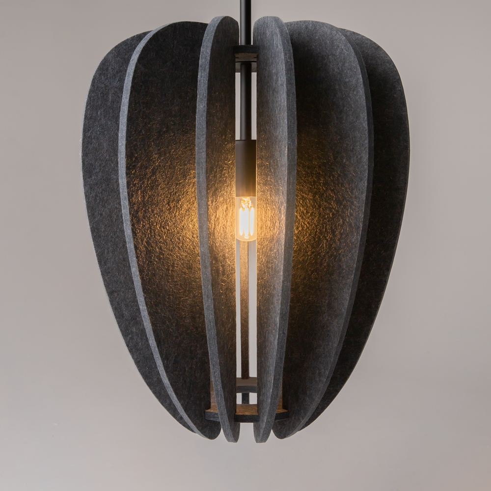 Cambio Small Felt Grey Pendant Lamp, Black Metal, 1 Light, 35 Diameter