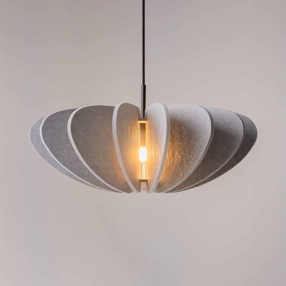 Cambio Felt Grey Pendant Lamp, Black Metal, 1 Lamp, 50 Diameter