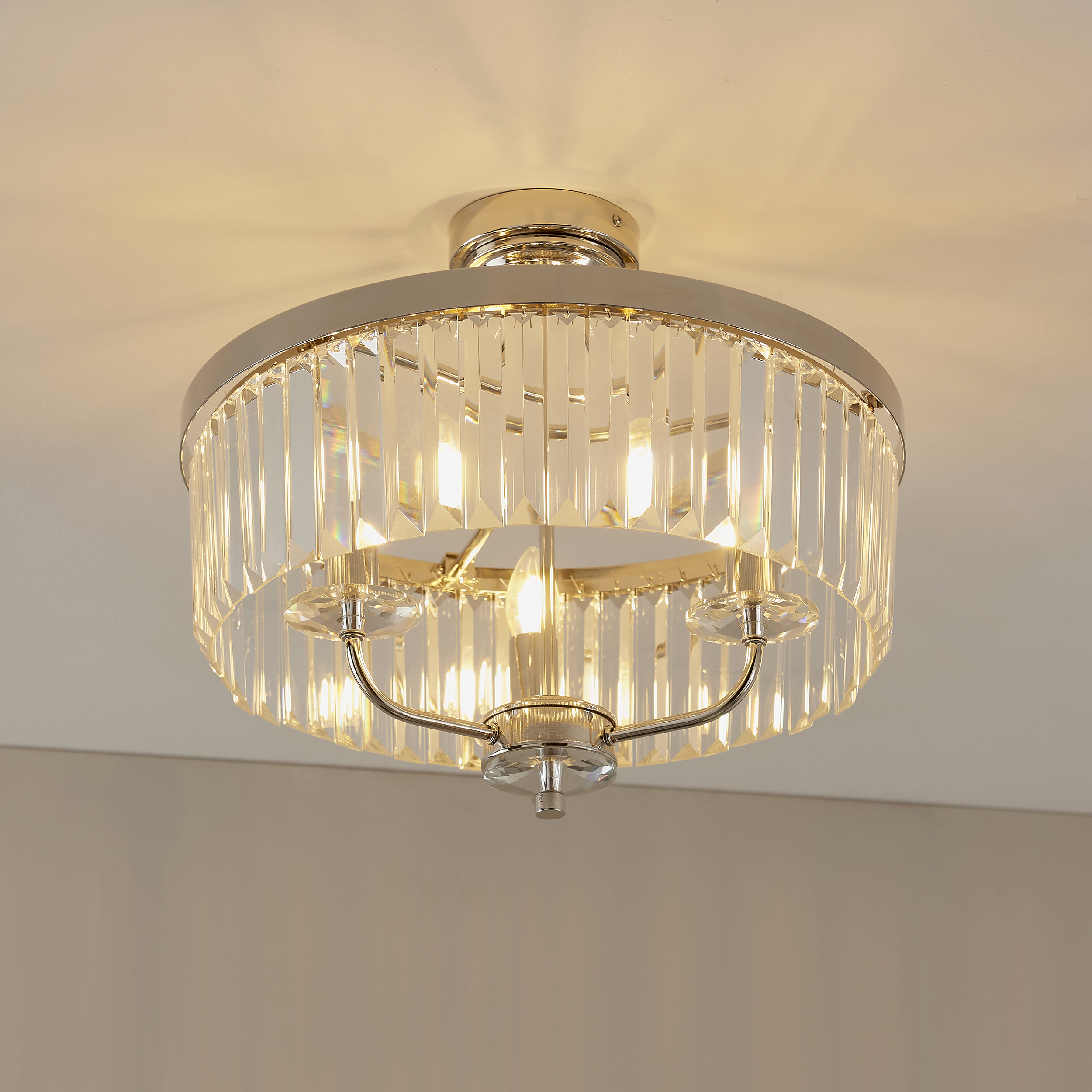Quasar Semi-Flush Ceiling Lamp, Polished Nickel, 45cm