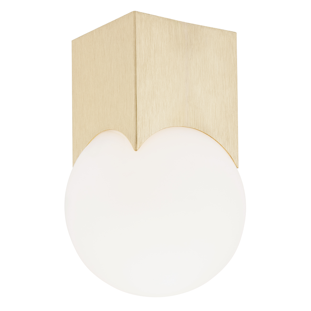 Ustin Flush Ceiling Lamp, Brushed Brass, Opal Glass, 12cm Width