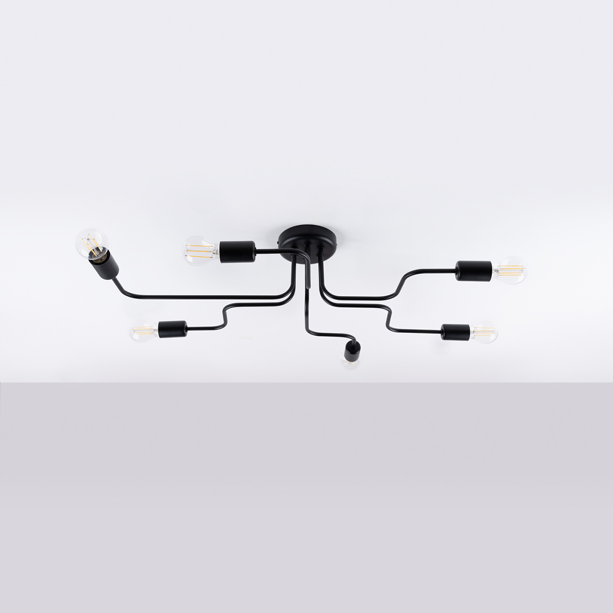 Vekta 6 Lamp Semi Flush Ceiling Light, Black Metal, 80cm Length