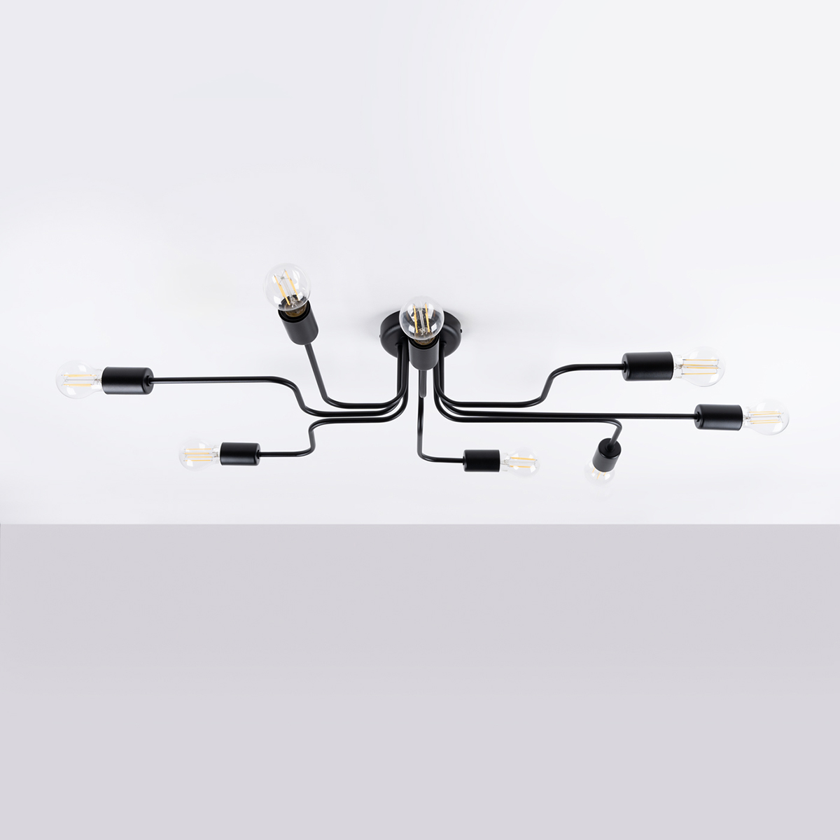 Vekta 8 Light Semi Flush Ceiling Lamp, Black Metal, 103cm Length