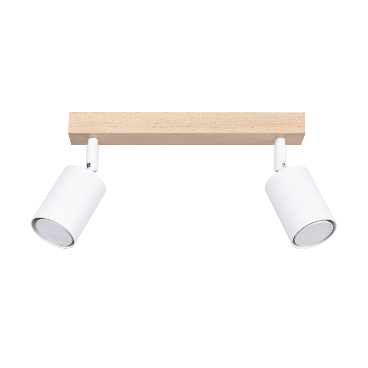 Veurdo 2 Light Ceiling Spotlight, Wood Bar, White Metal Adjustable Shades, 46cm Length