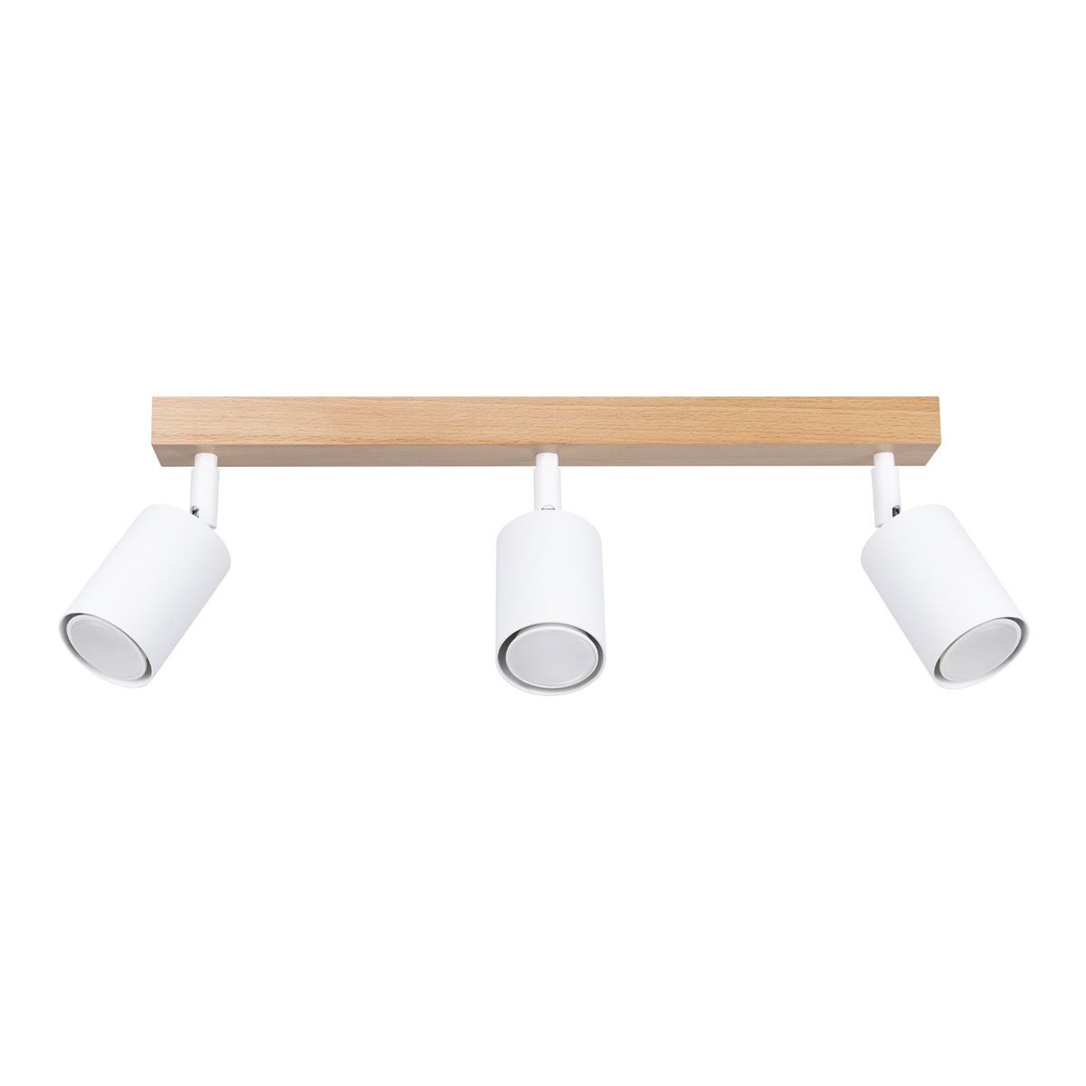 Veurdo 3 Lamp Ceiling Spotlight, Wood Bar, White Metal Adjustable Shades, 61cm Length