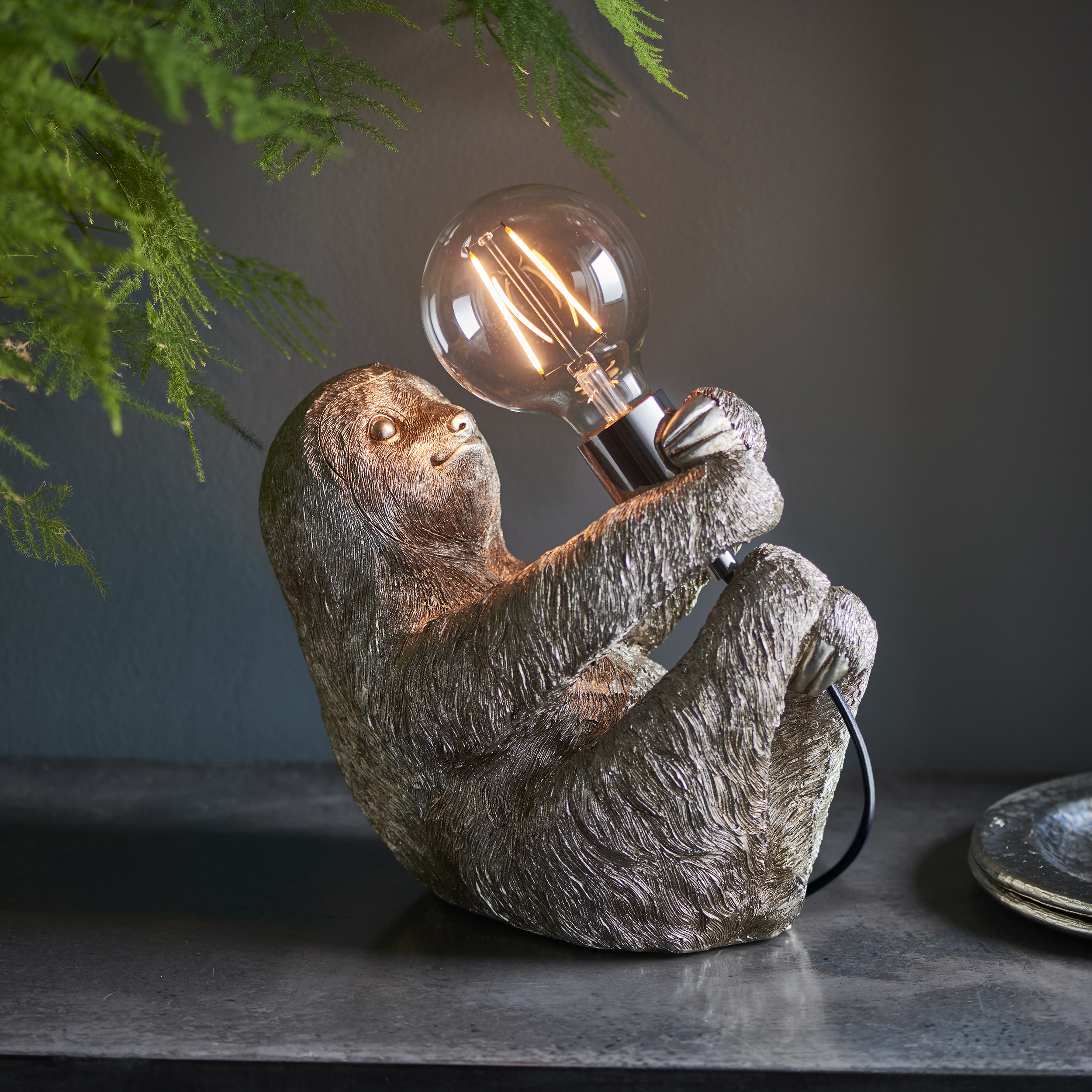 Mirth The Sloth, Table Lamp, Vintage Silver