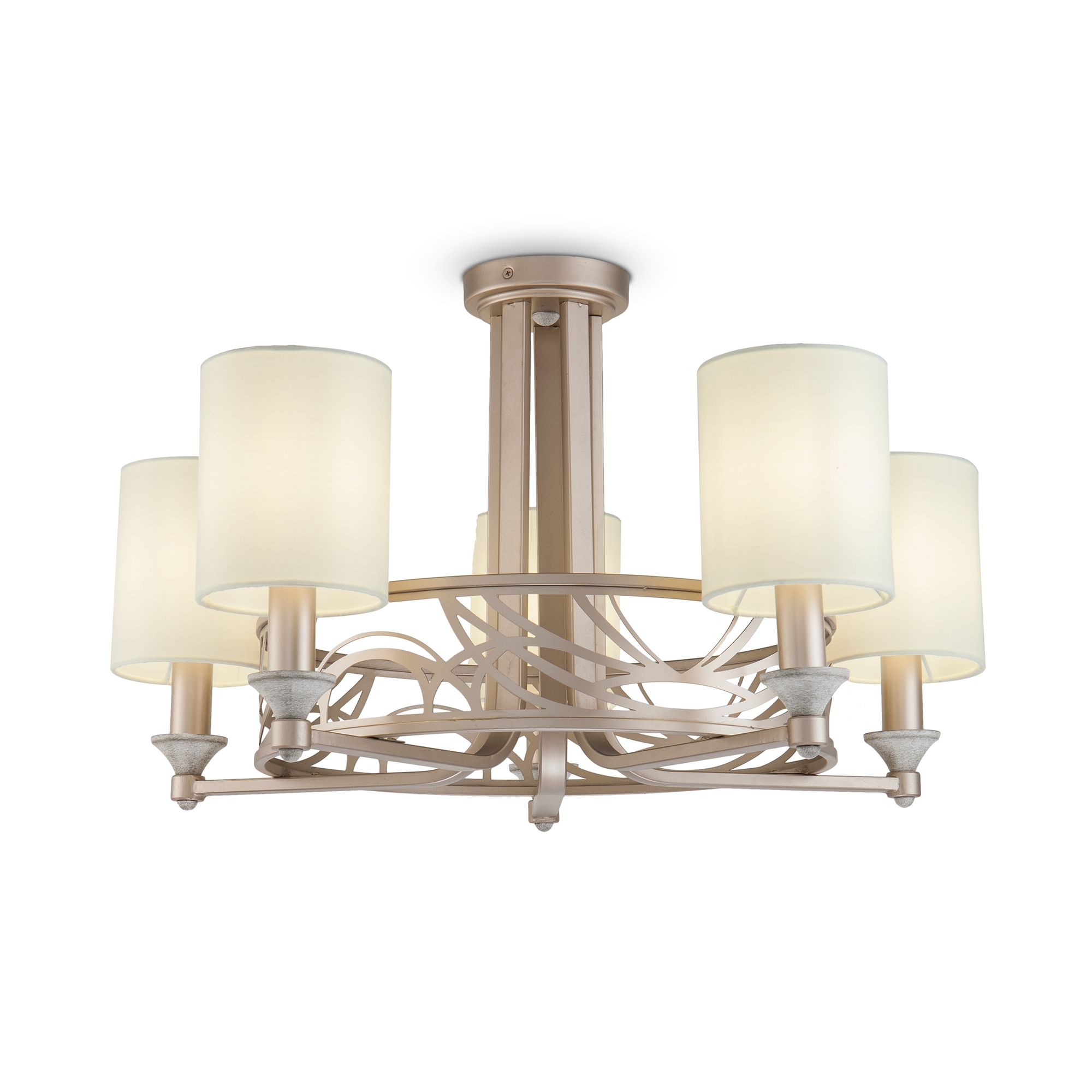 Vittoria 5 Light Chandelier, Semi Flush, White Shades, Gold Metal, 71cm Wide