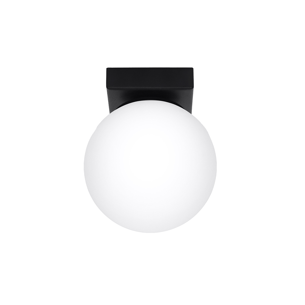 Olie Single Ceiling Light, Black Metal, White Glass, 12cm Wide