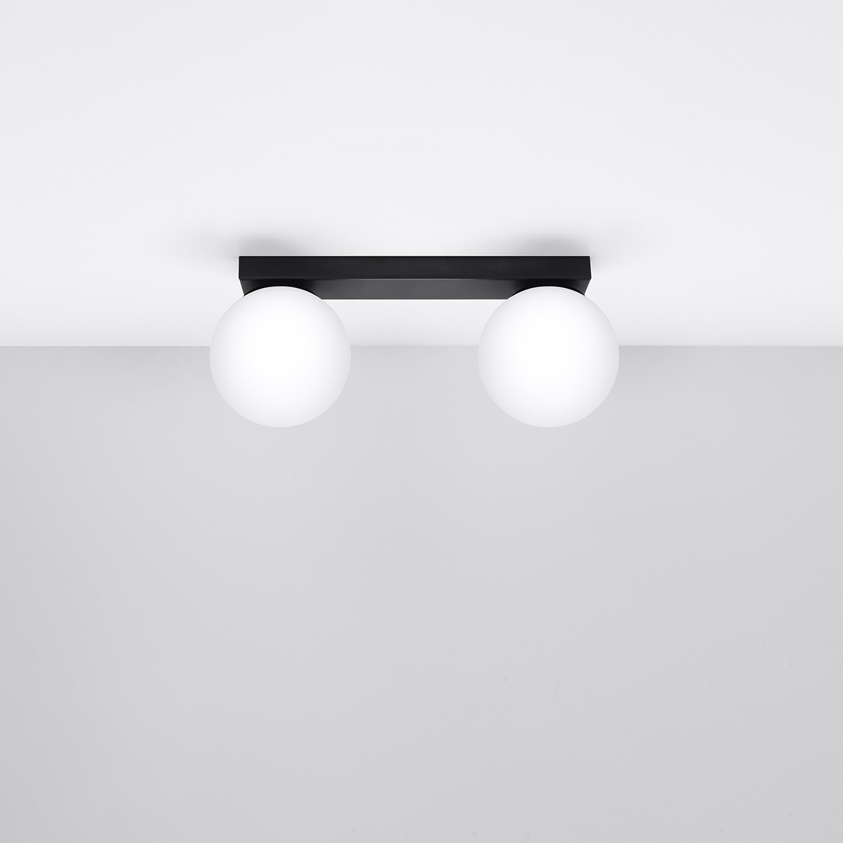Olie 2 Lamp Ceiling Light, Black Metal, White Glass, 34.5cm Length