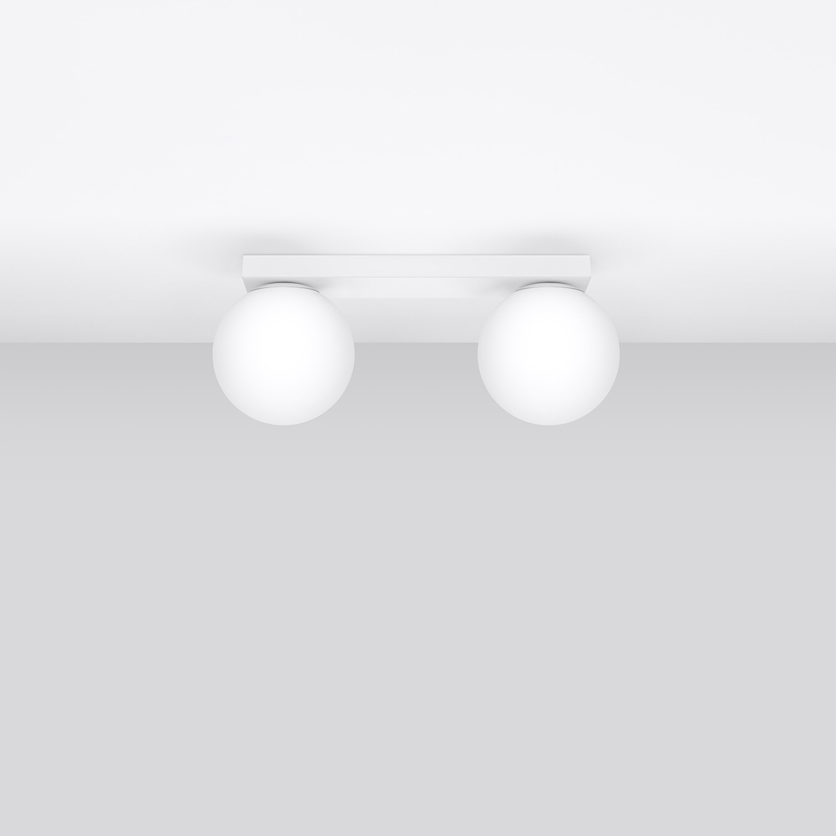 Olie 2 Light Ceiling Lamp, White Metal, White Glass, 34.5cm Length