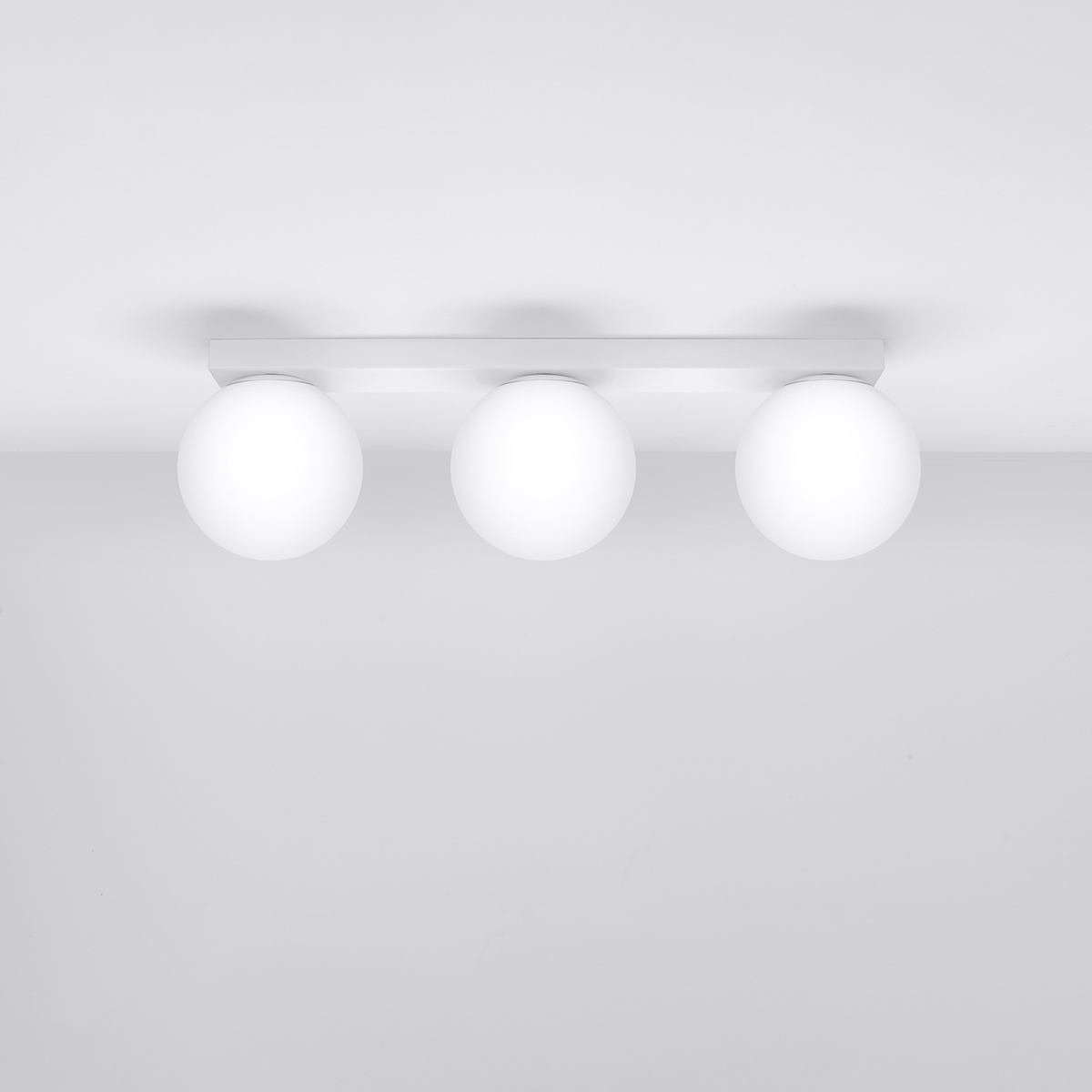Olie 3 Lamp Ceiling Light, White Metal, White Glass, 50cm Length
